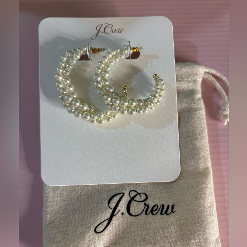 J. Crew large pearl hoop earrings NWT